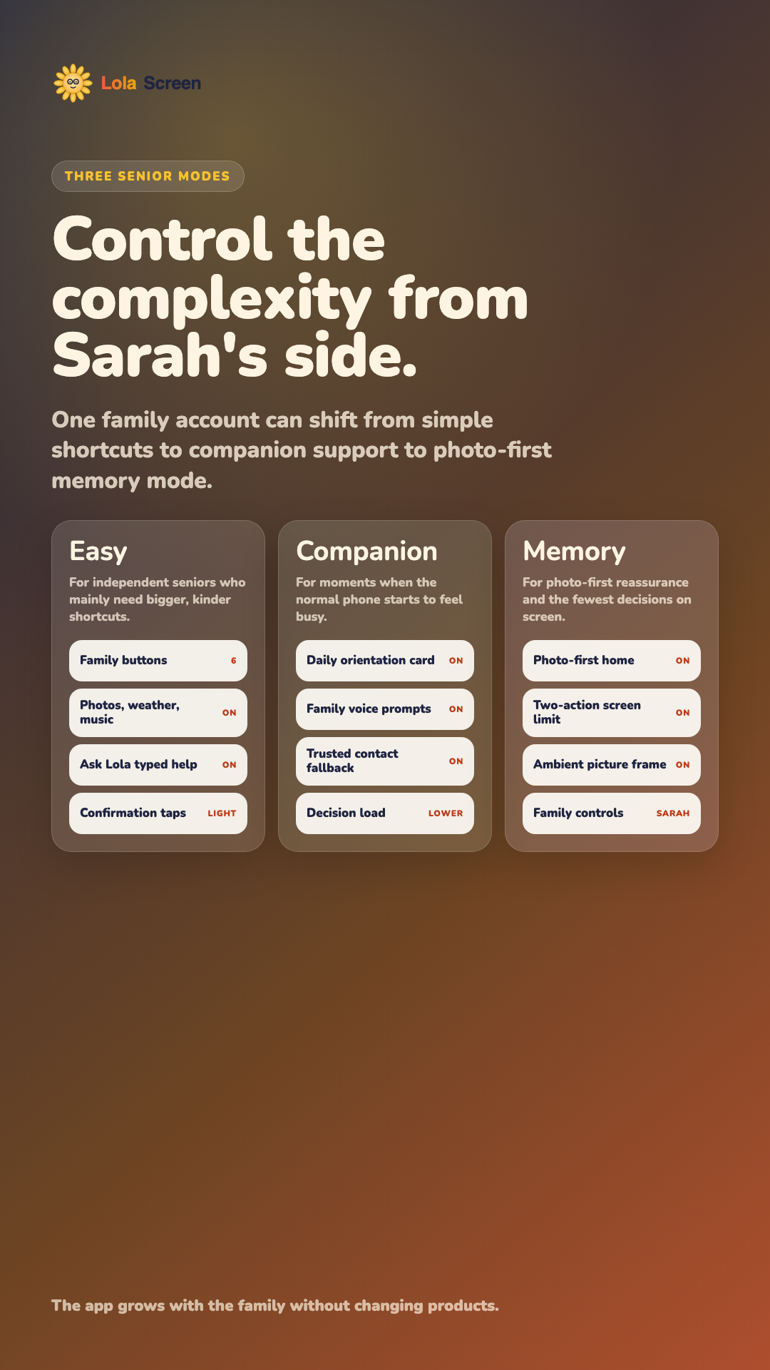 LolaScreen senior settings screenshot